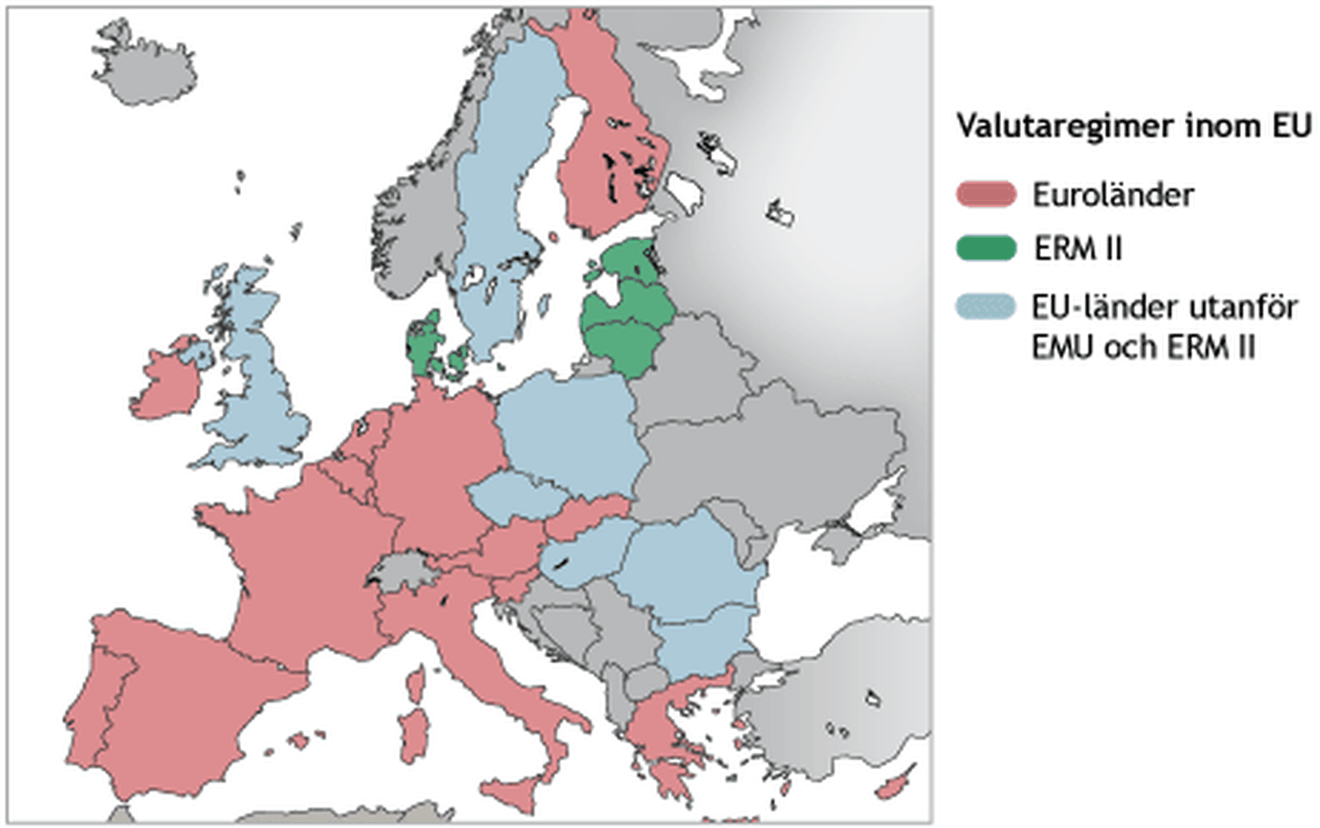 Karta över EU-länderna som visar växelkursregimer.
